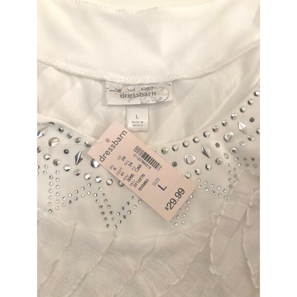 Dress Barn Beaded Ruffle Tank NWT Womens Large Ivory Sleeveless Boho Fairycore - Picture 8 of 11